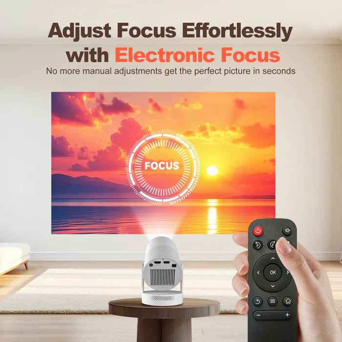 SEEON 4K UItra Portable Projector with Electronic Focus 720P 260ANSI Speaker Android11 BT5.4 180° flexible Home Outdoor